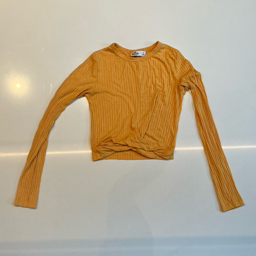 Hollister Yellow Ribbed Crop Top with Long Sleeves